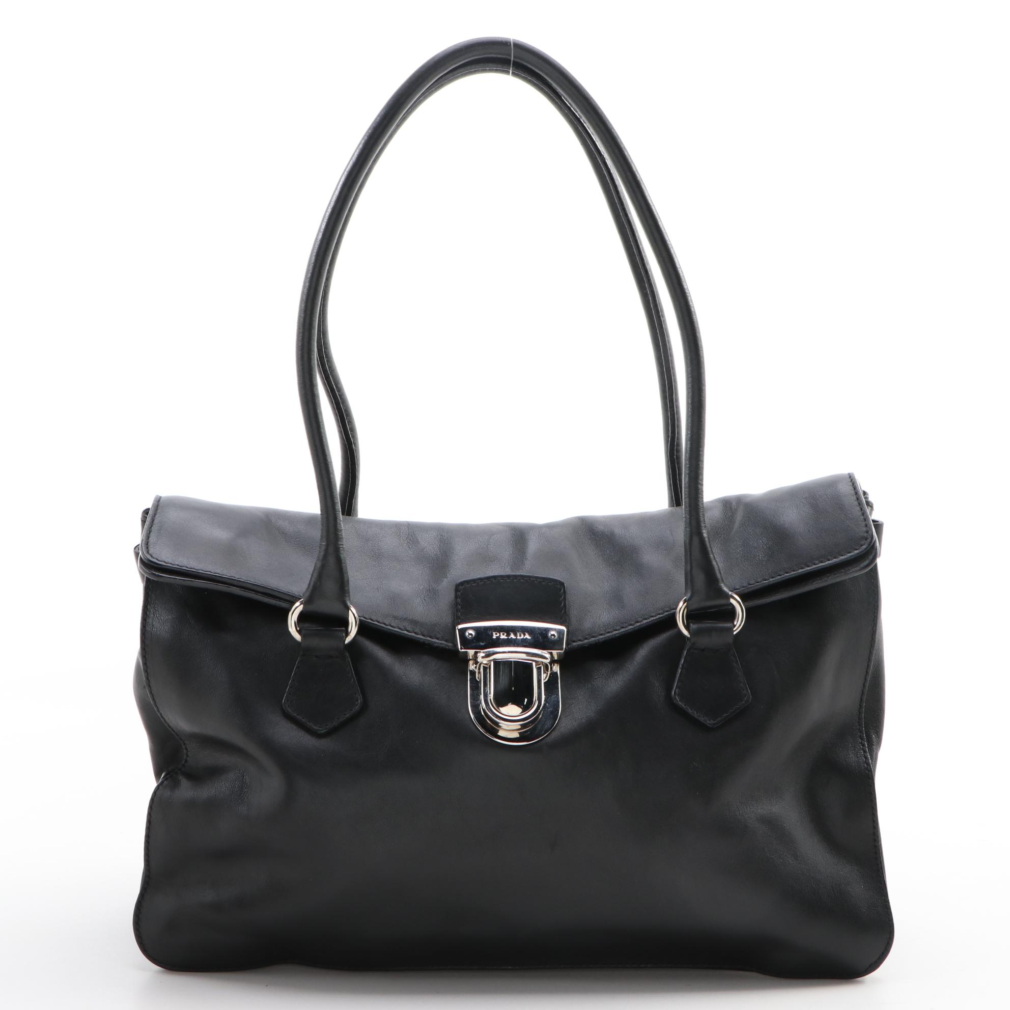 Prada Vitello Easy Black Leather Shoulder Bag