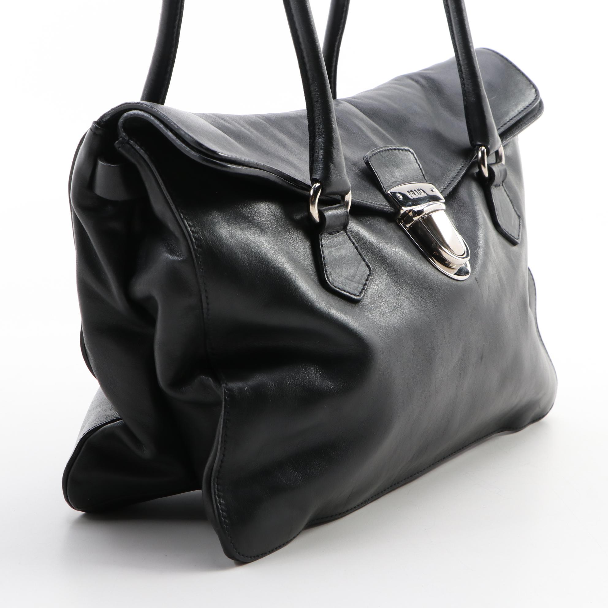 Prada Vitello Easy Black Leather Shoulder Bag
