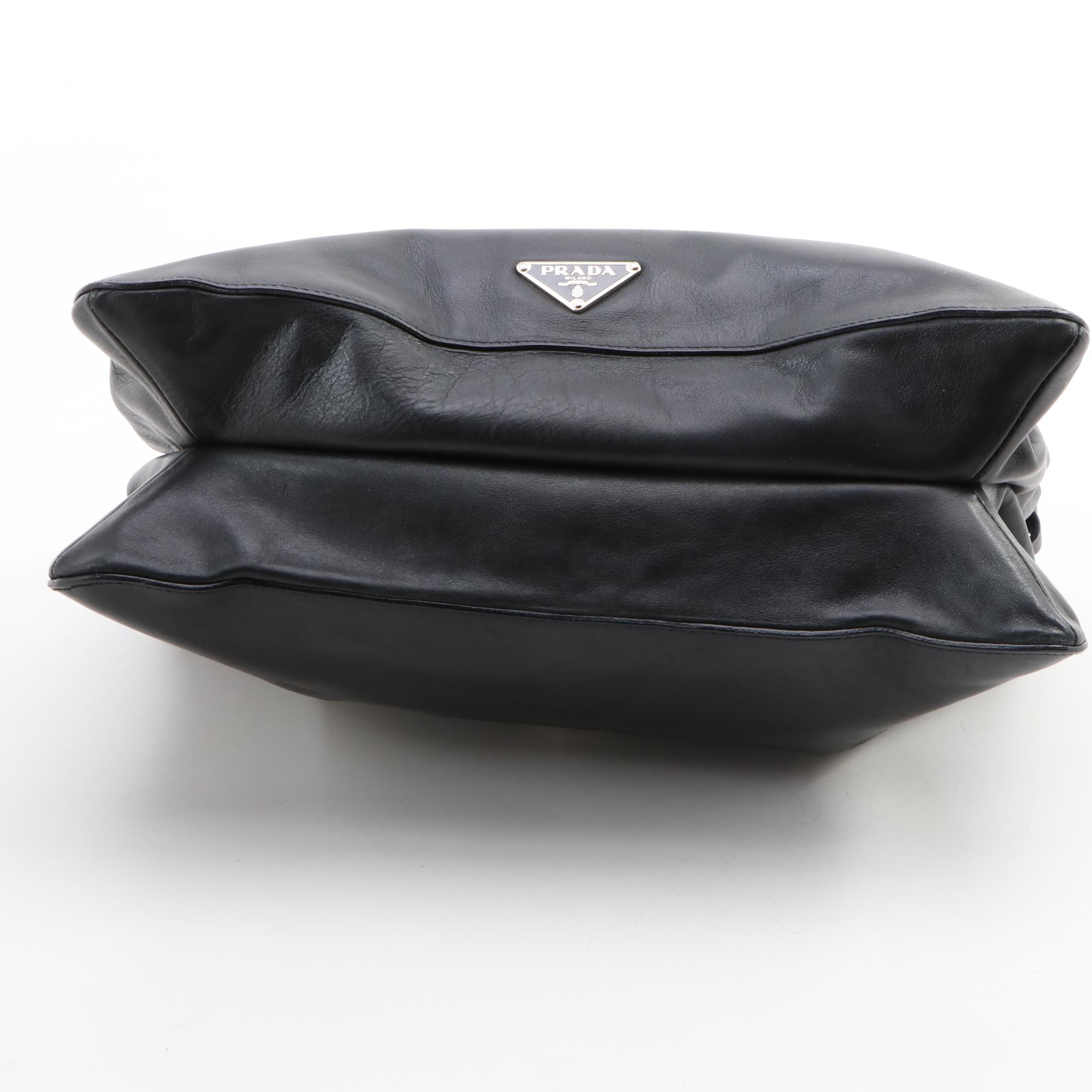 Prada Vitello Easy Black Leather Shoulder Bag