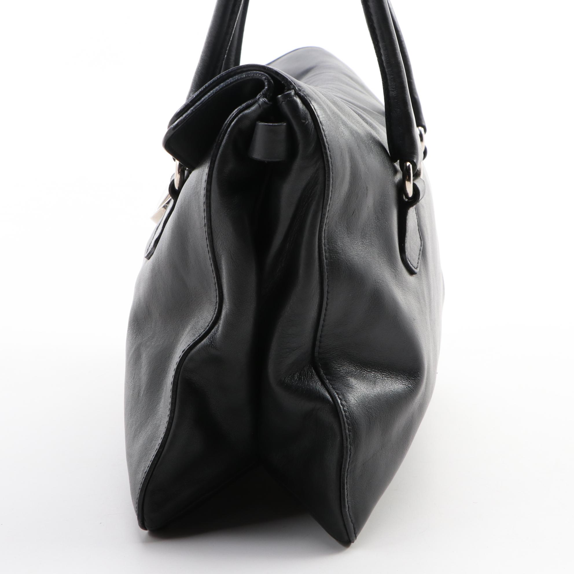 Prada Vitello Easy Black Leather Shoulder Bag