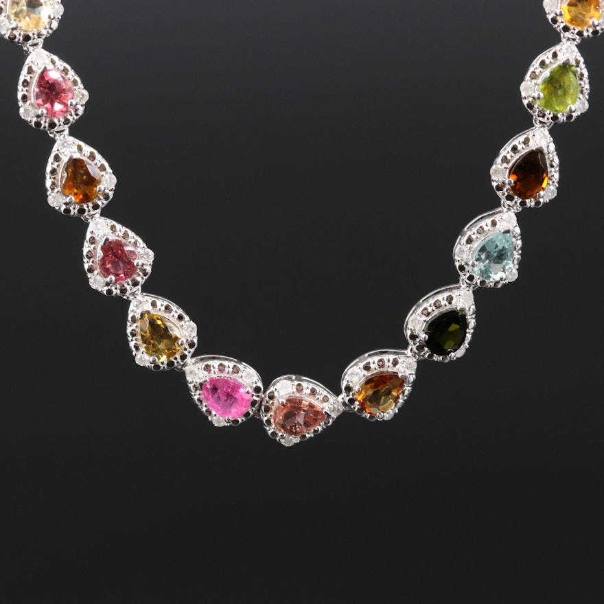 Sterling Silver Tourmaline and Diamond Necklace