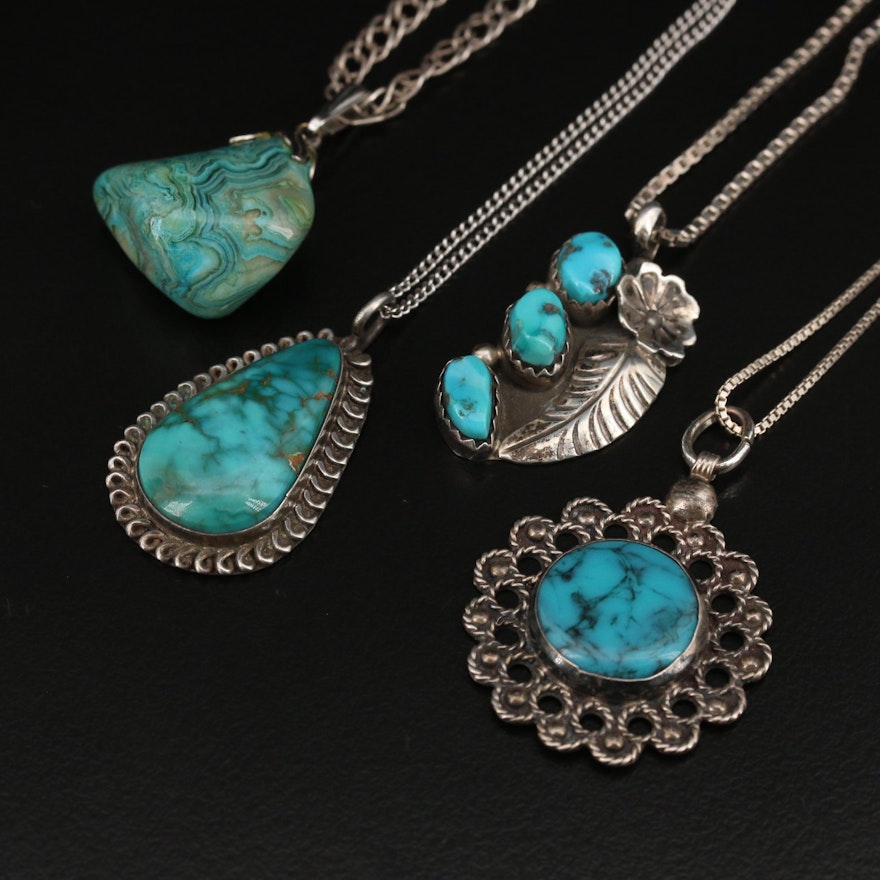 Sterling Necklaces with Turquoise and Agate