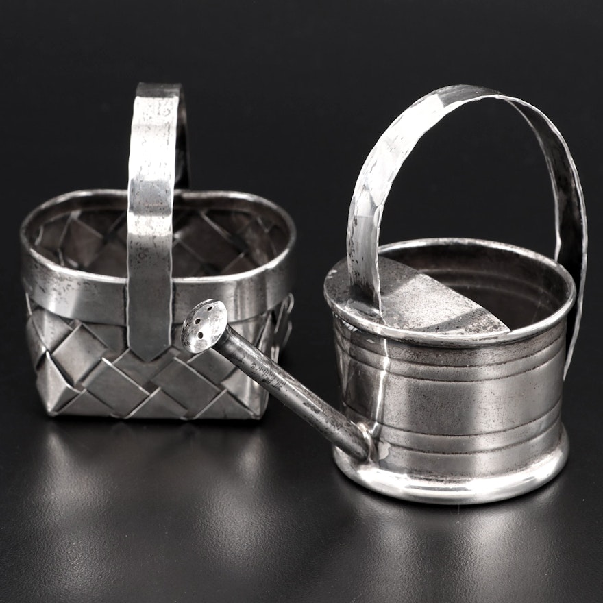 Cartier Sterling Silver Miniature Watering Can and Woven Basket