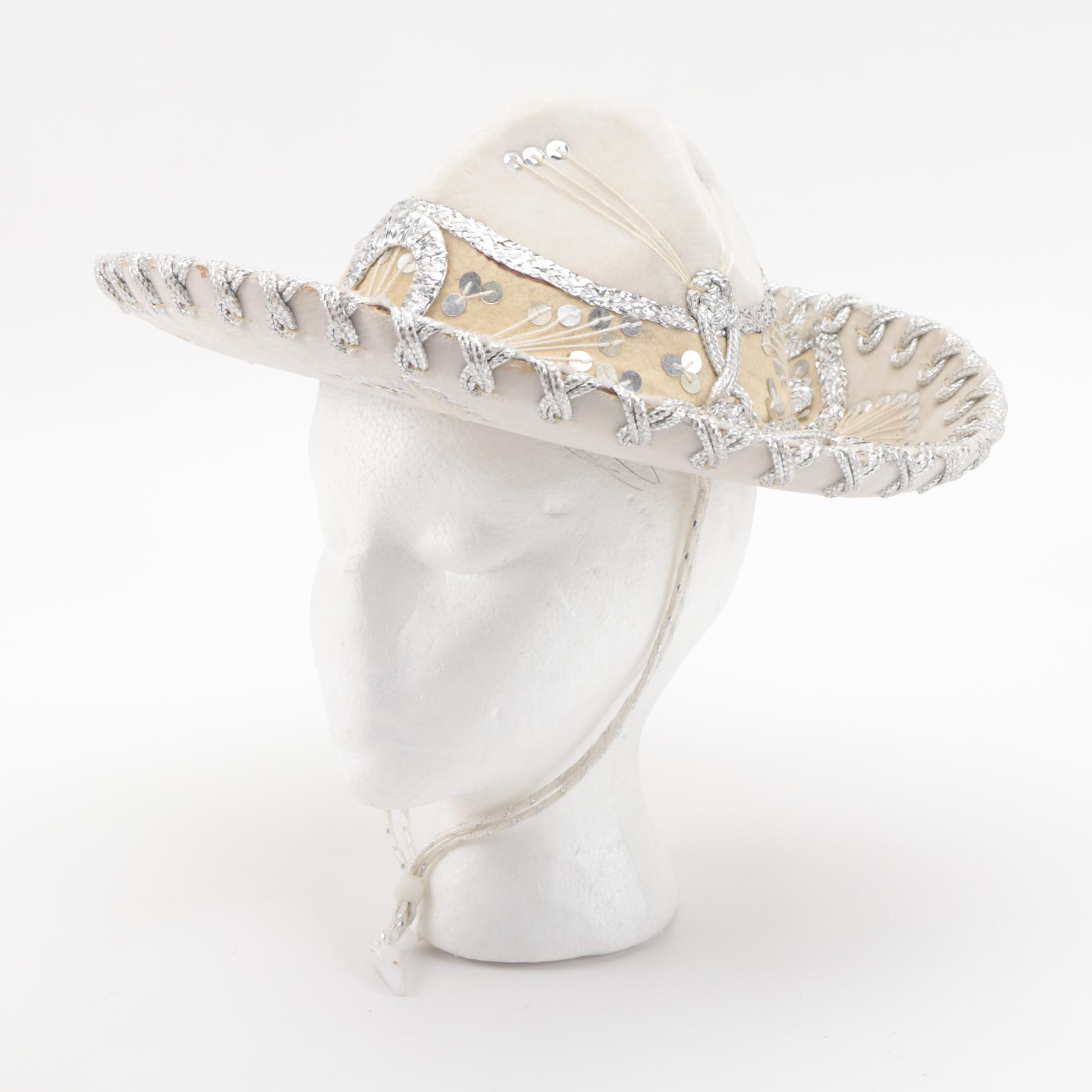 Pigalle Mariachi Embellished Mexican White and Pink Sombreros