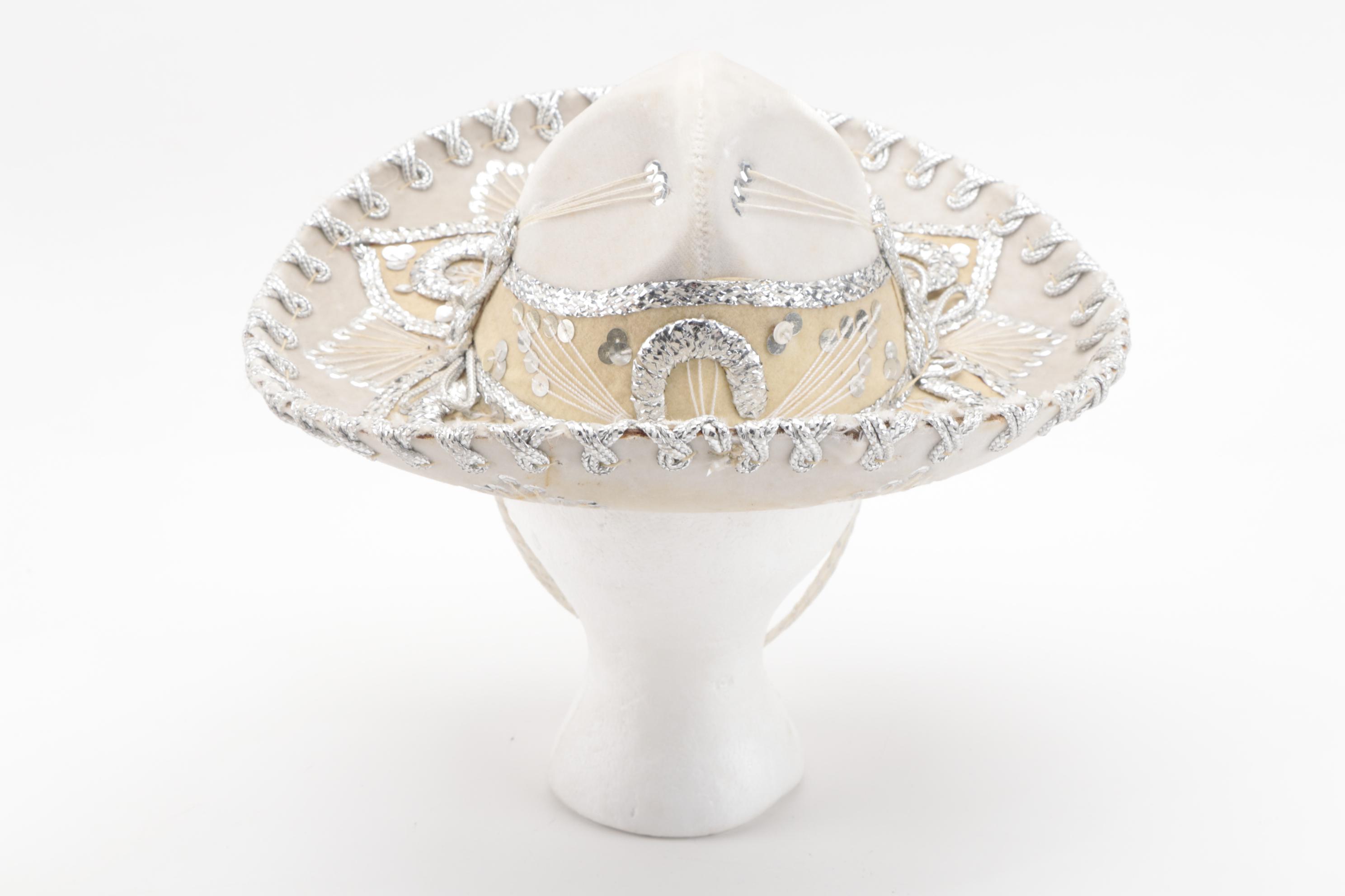Pigalle Mariachi Embellished Mexican White and Pink Sombreros