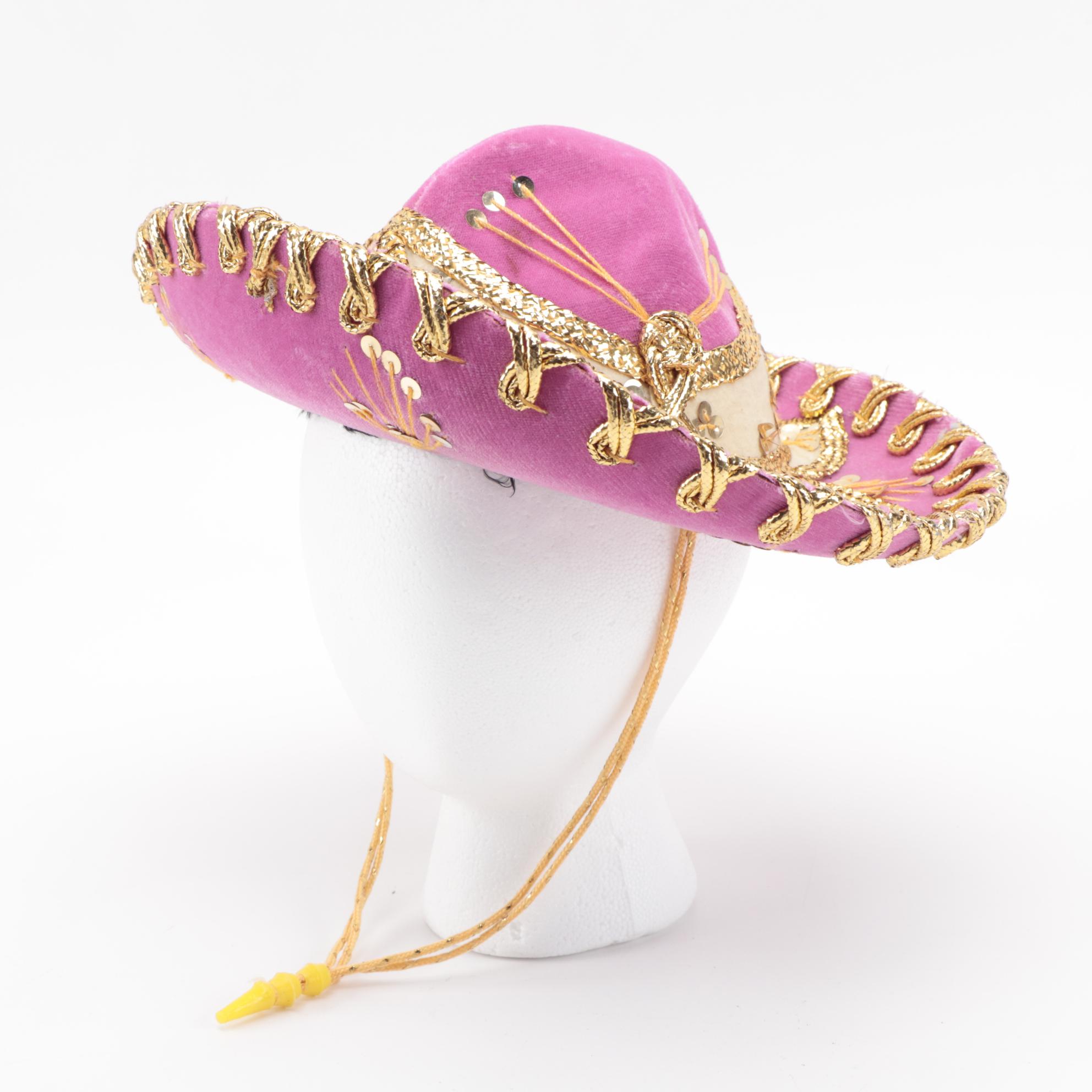 Pigalle Mariachi Embellished Mexican White and Pink Sombreros