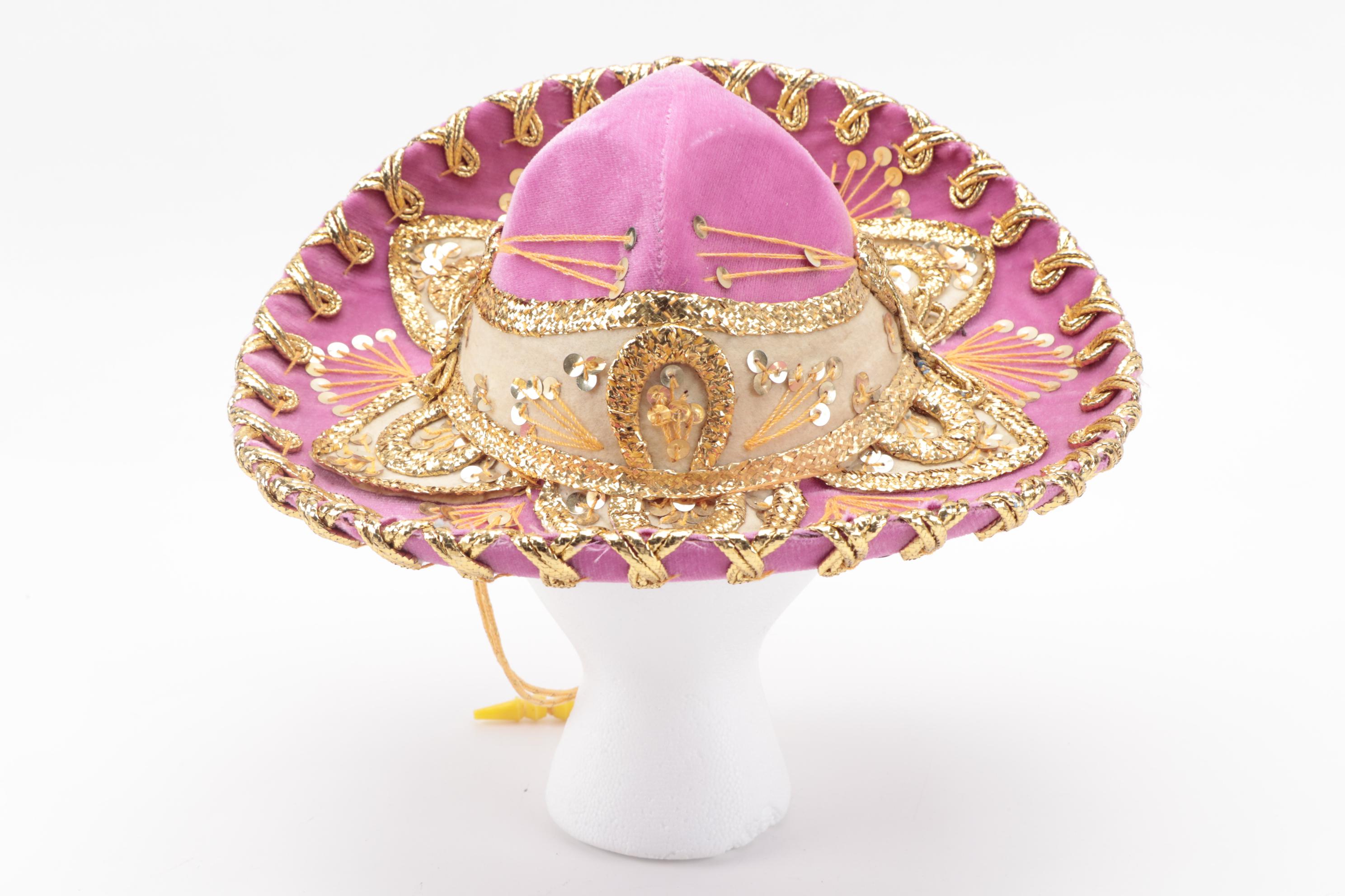 Pigalle Mariachi Embellished Mexican White and Pink Sombreros