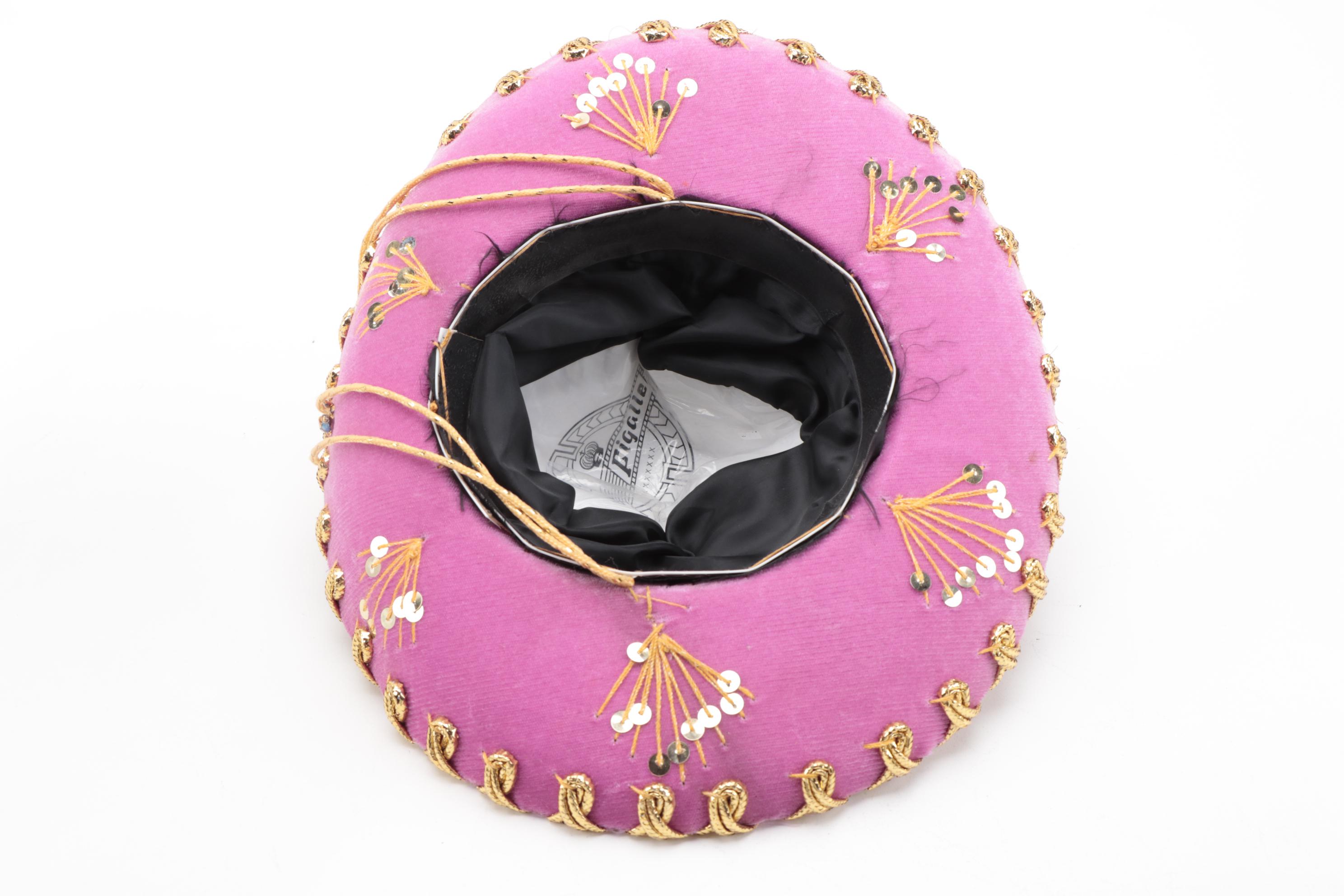 Pigalle Mariachi Embellished Mexican White and Pink Sombreros