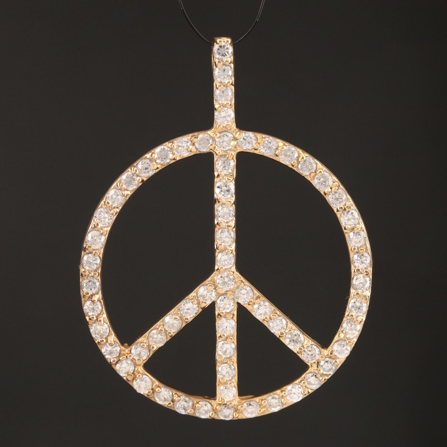 Sterling Silver Cubic Zirconia Peace Sign Pendant