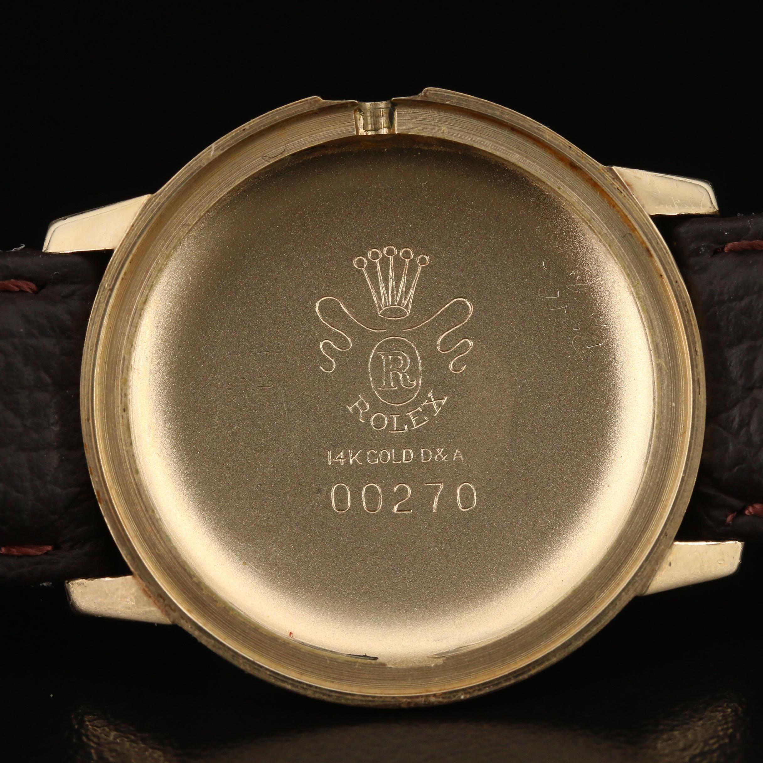 Circa 1960's Rolex 14K Gold and Diamonds Cal. 1215 Stem Wind Watch