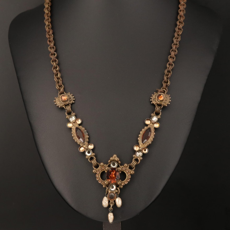 Vintage Sorrelli Rhinestone and Faux Pearl Necklace