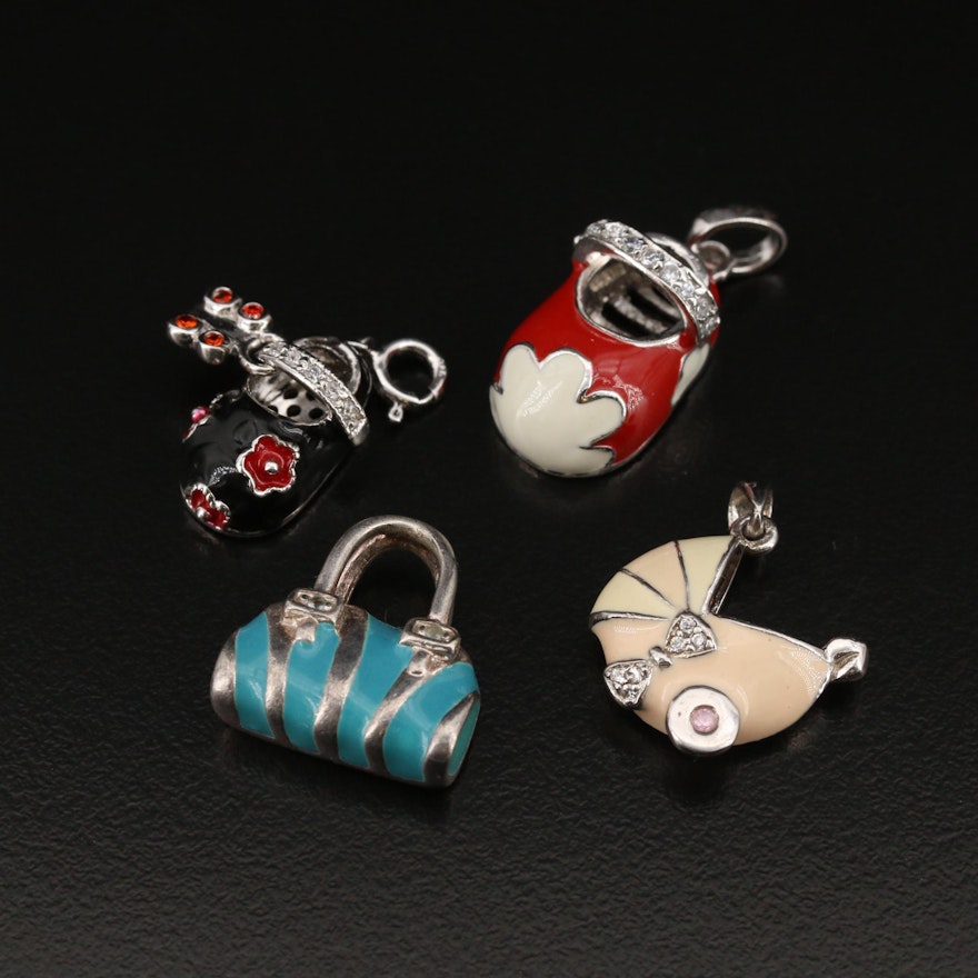 Sterling Enamel and Cubic Zirconia Charms
