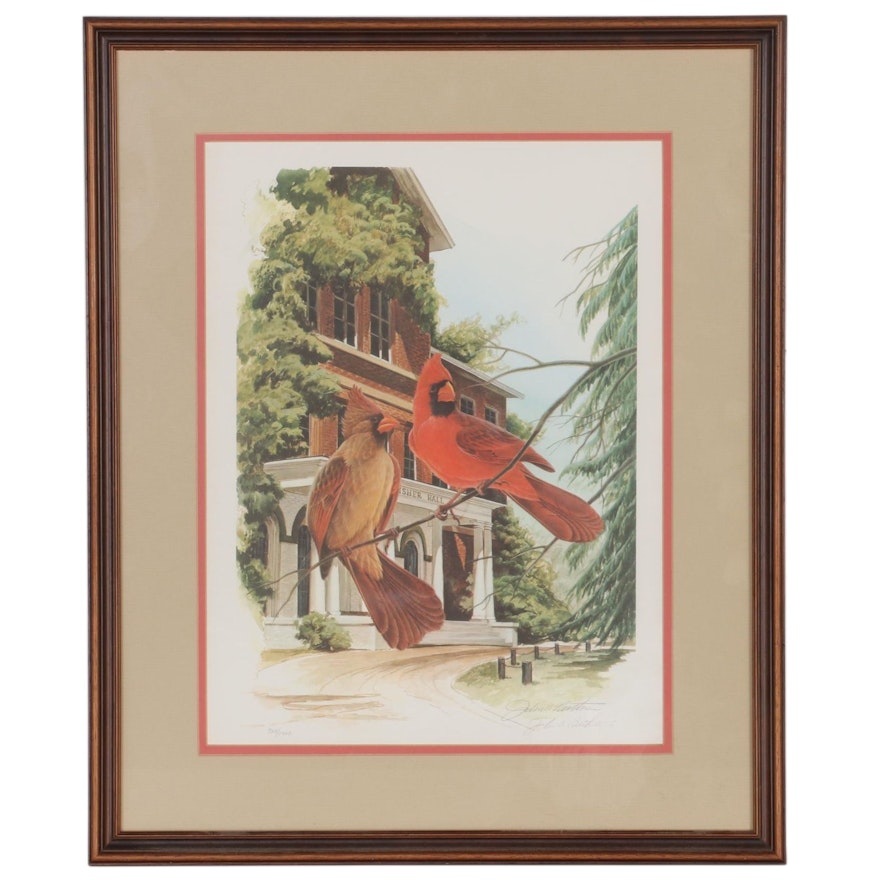 John Ruthven Offset Lithograph "Cardinals at Fisher Hall," Late 20th Century