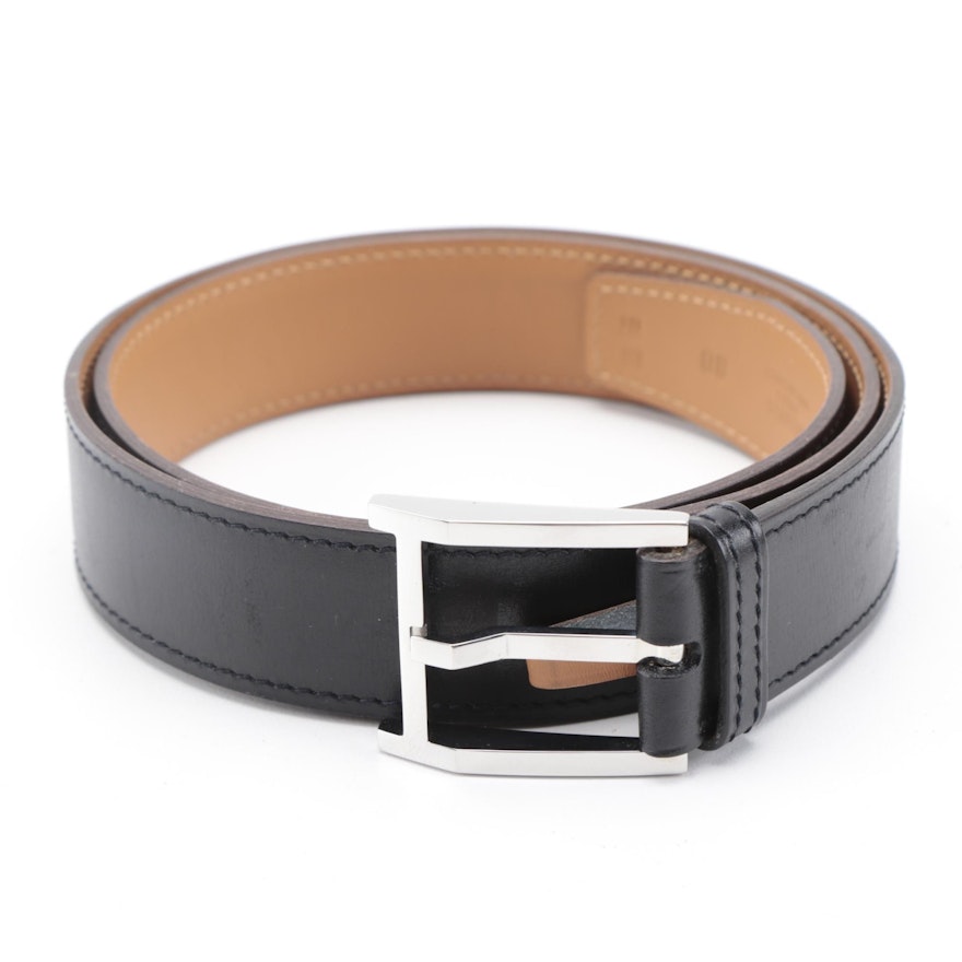 Hermès Black Leather Belt with Palladium Plated Buckle