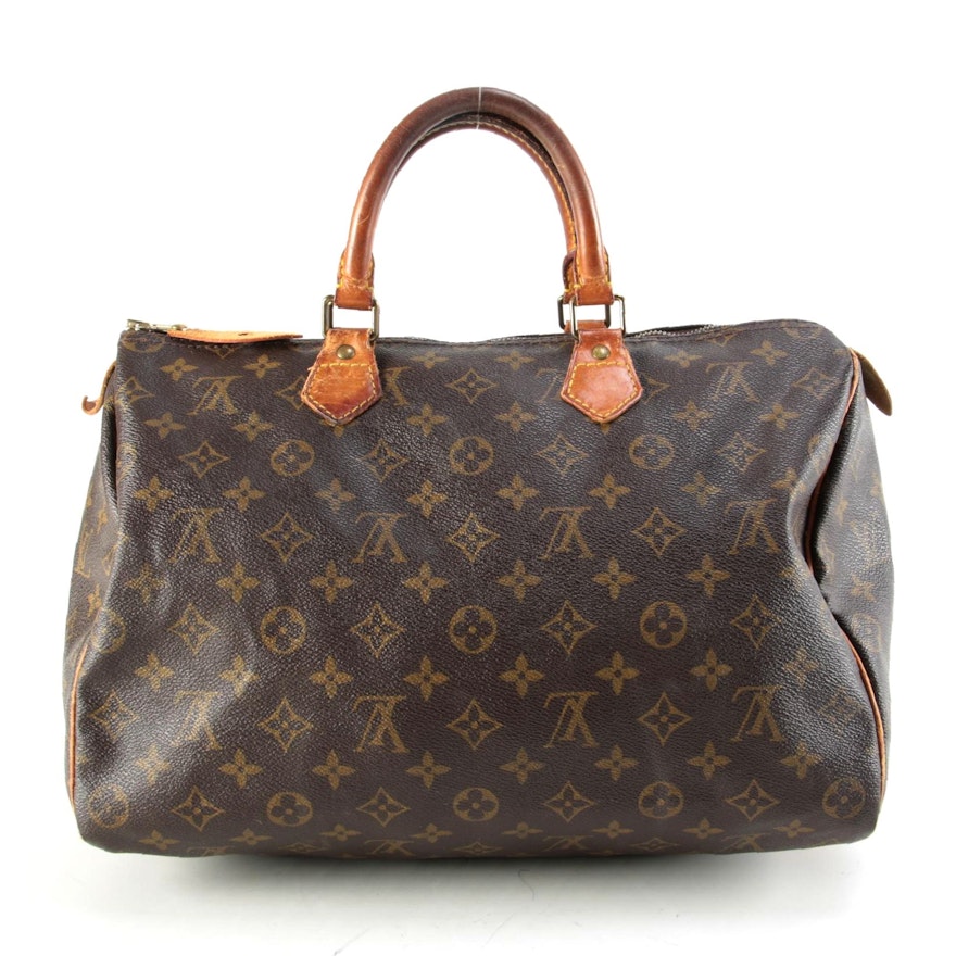 Louis Vuitton Speedy 35 Bag in Monogram Canvas with Leather Trim