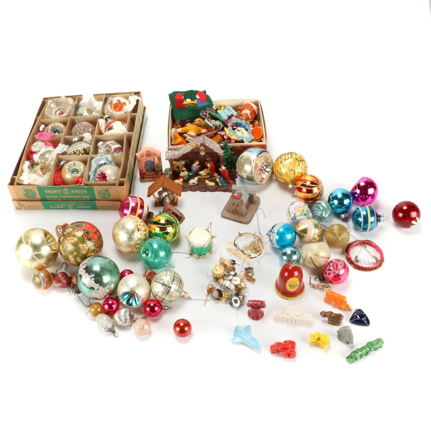 Assorted Christmas Tree Ornaments, Mid-20th Century