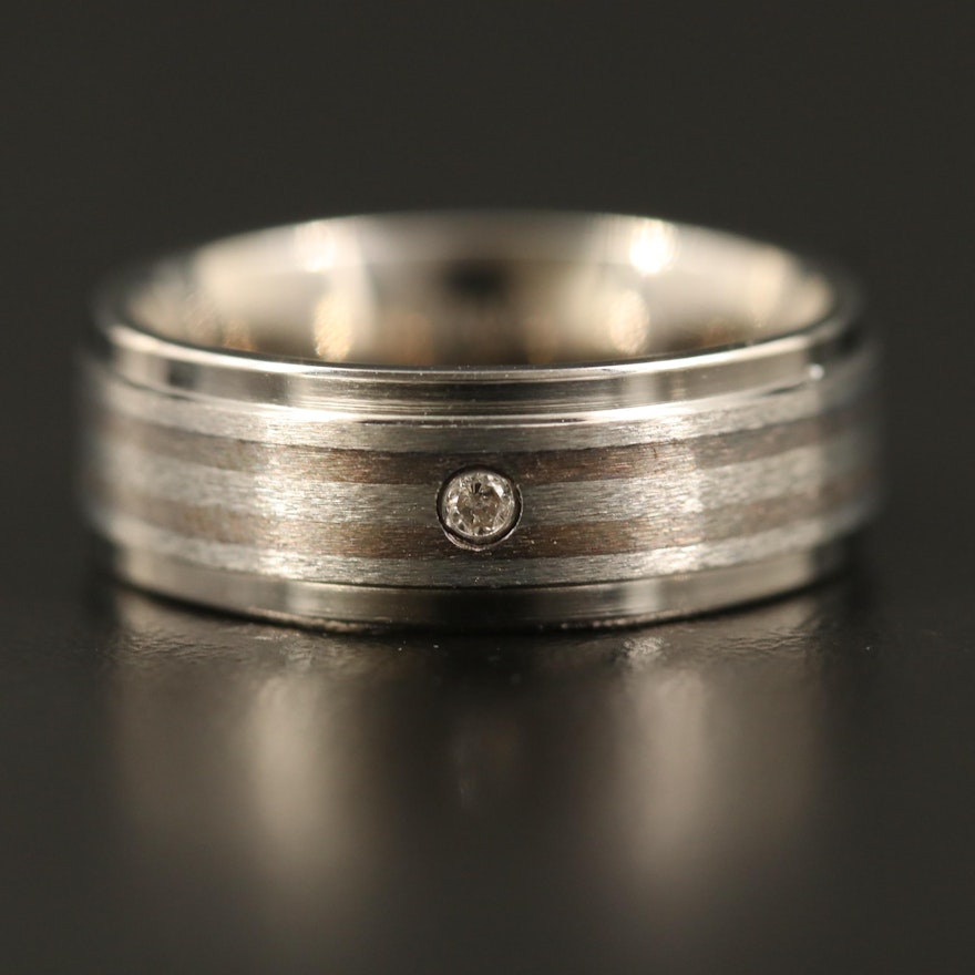 Titanium Striped Band with Diamond Accent