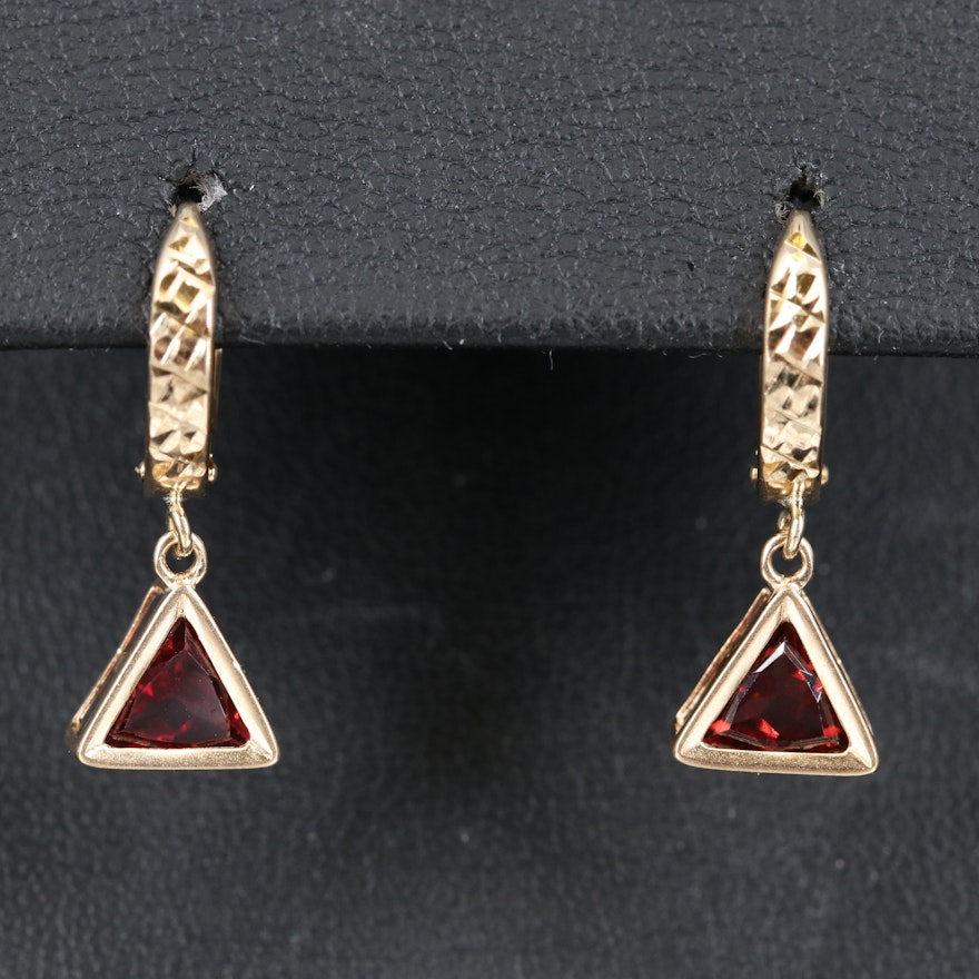 14K Hoop Earrings with Garnet Drops