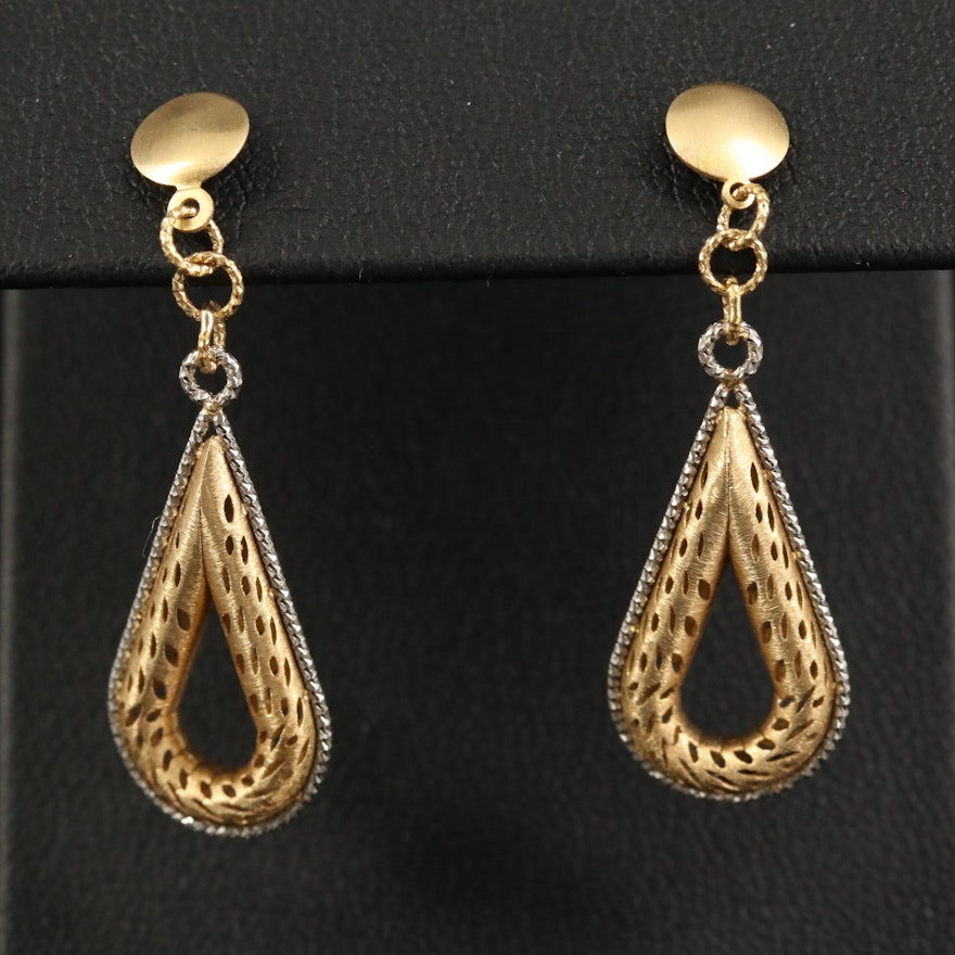 14K Two-Tone Cut Out Drop Earrings