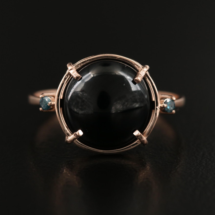 14K Black Onyx and Diamond Ring