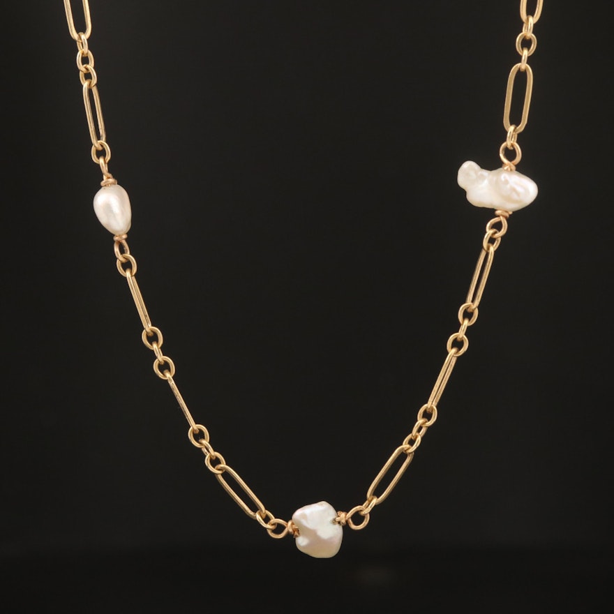 14K Baroque Pearl Station Necklace