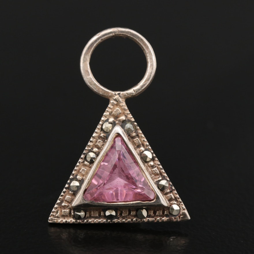 Sterling Silver Cubic Zirconia and Marcasite Triangle Pendant