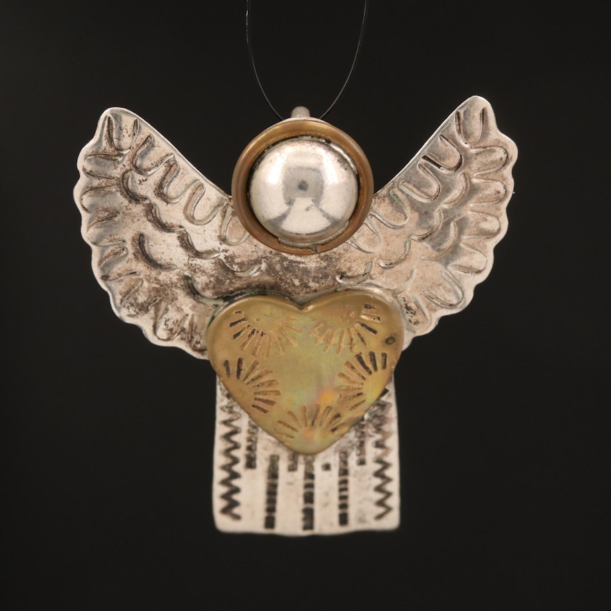 Sterling Stampwork Angel Converter Brooch