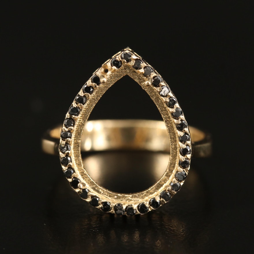 14K Diamond Halo Teardrop Semi-Mount Ring