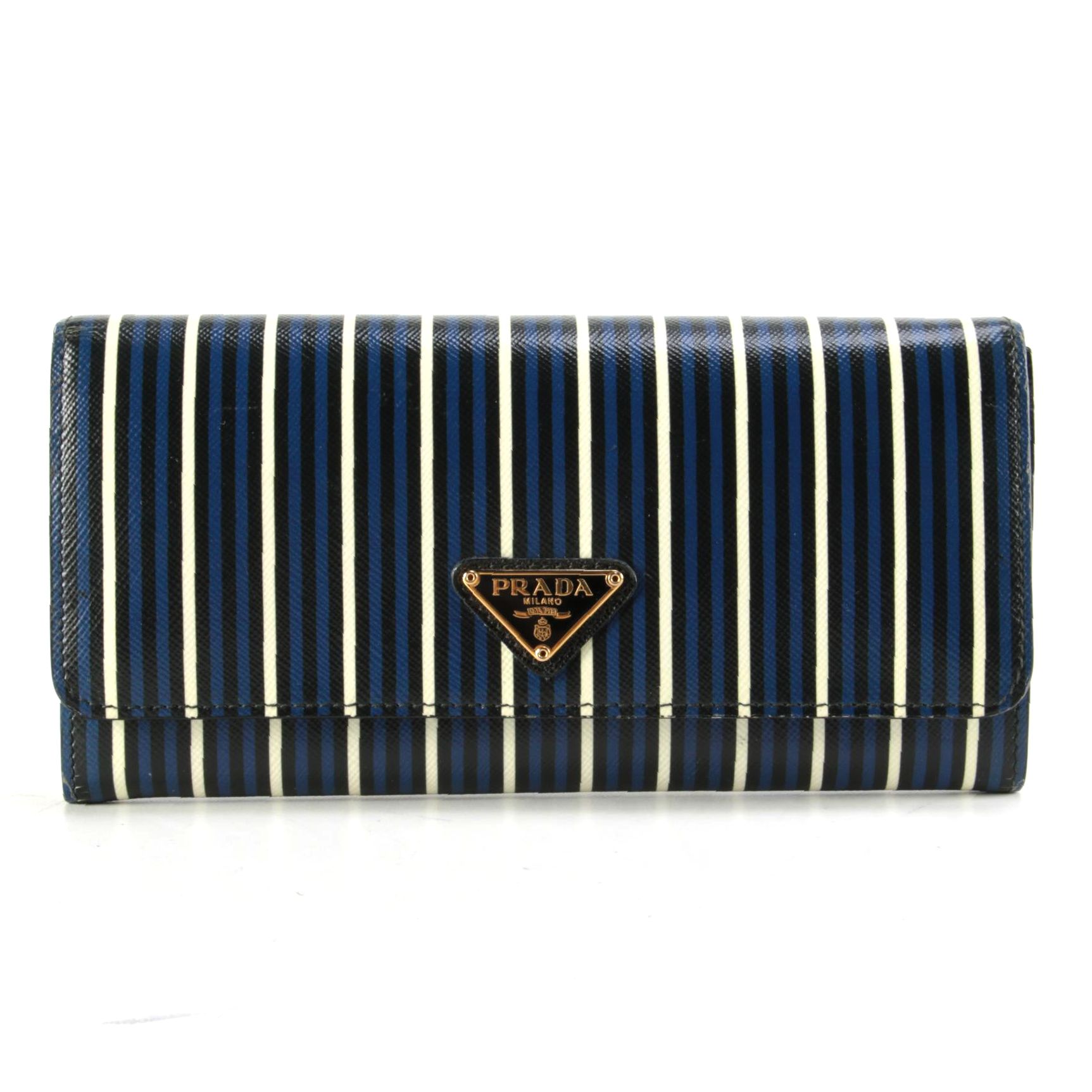 Prada Striped Saffiano Leather Continental Wallet