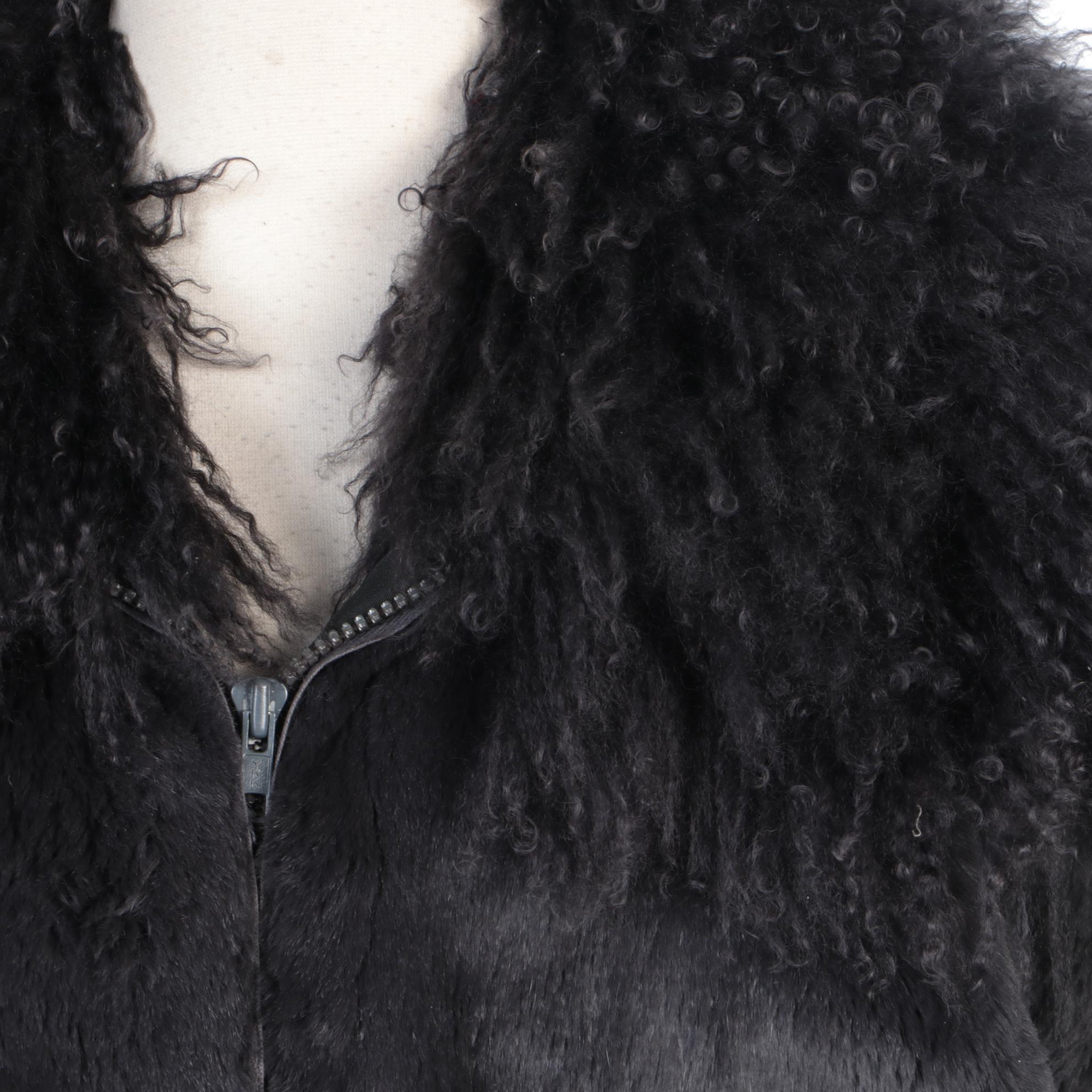 Sheared Dyed Beaver Fur Zip Jacket with Mongolian Lamb Fur Collar