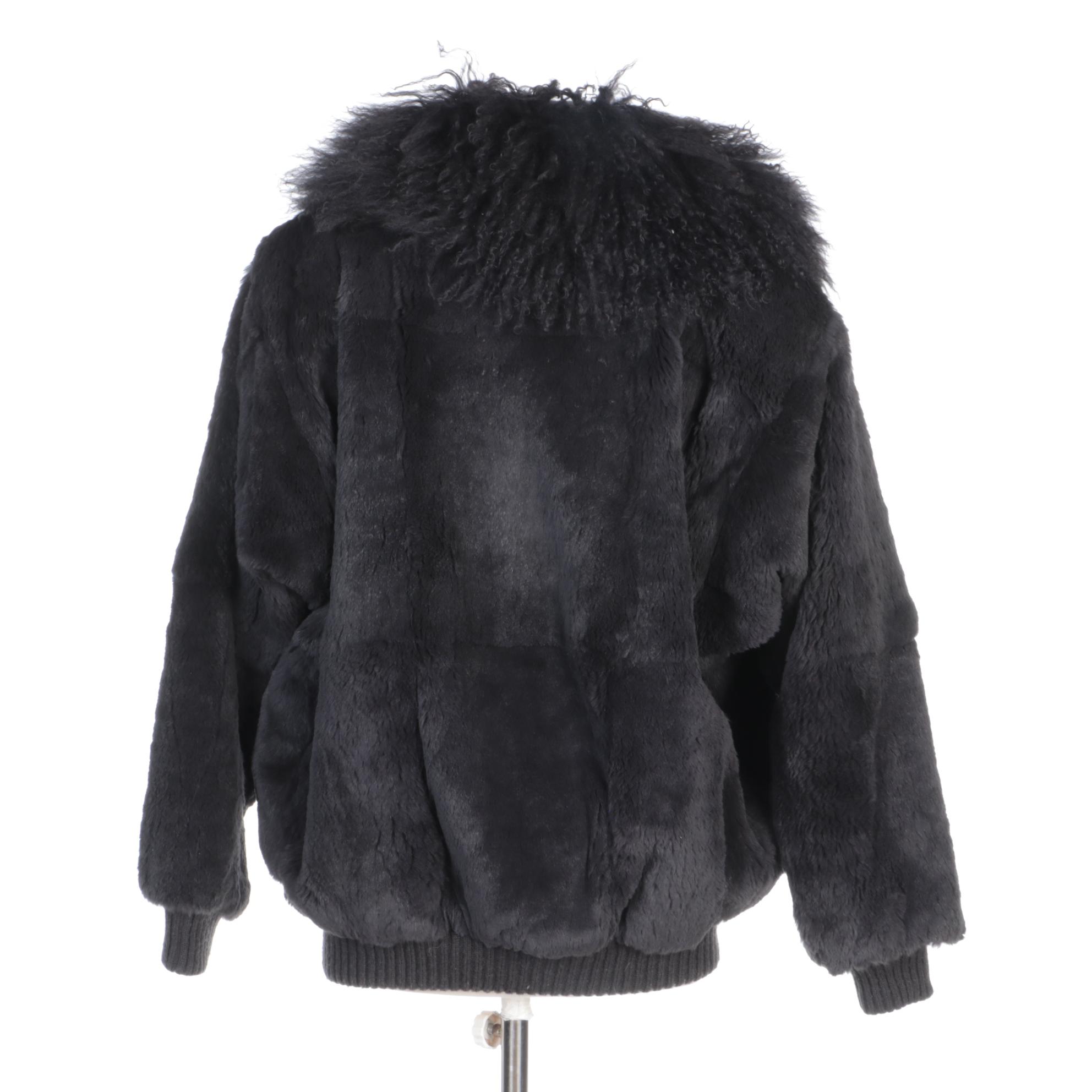 Sheared Dyed Beaver Fur Zip Jacket with Mongolian Lamb Fur Collar
