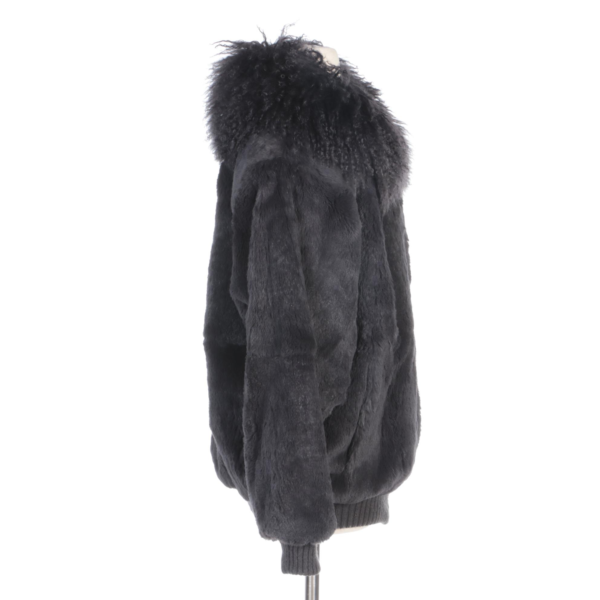 Sheared Dyed Beaver Fur Zip Jacket with Mongolian Lamb Fur Collar