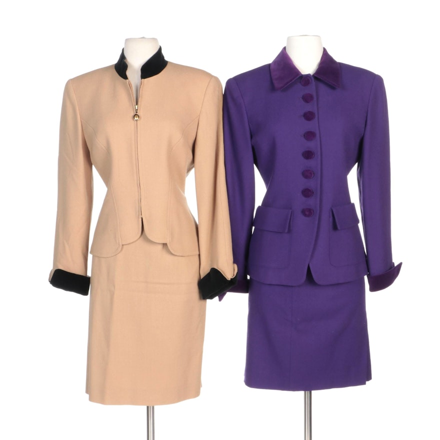 Christian Dior Purple and Beige/Black Woolen Skirt Suits