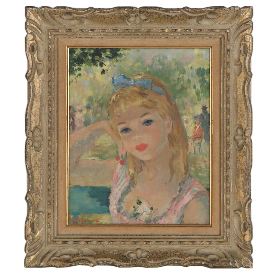 Maurice Alleroux Oil Painting of Young Girl, Mid-20th Century