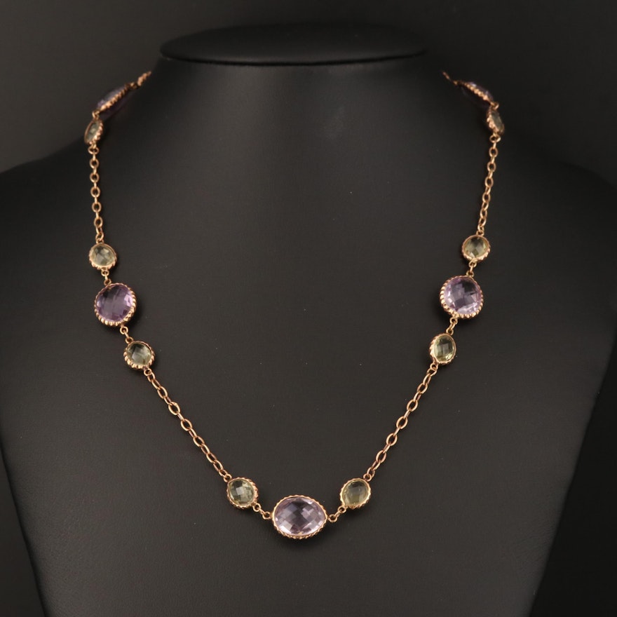 14K Amethyst and Prasiolite Station Necklace