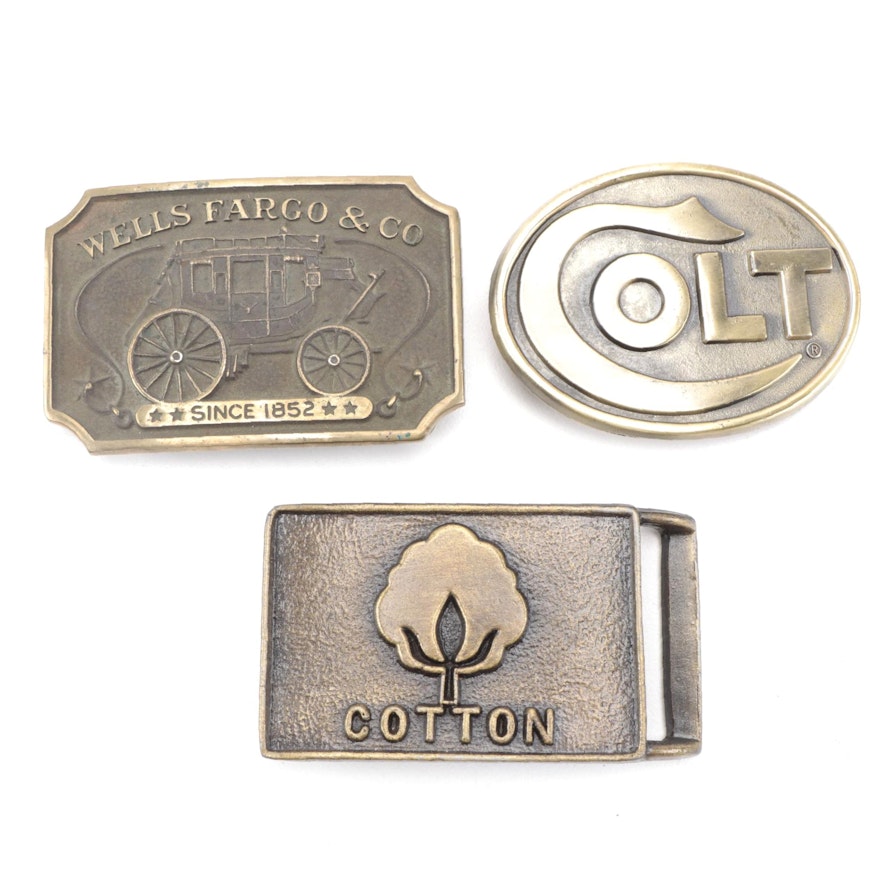 Wells Fargo and Colt Industries Branded Brass Belt Buckles and More