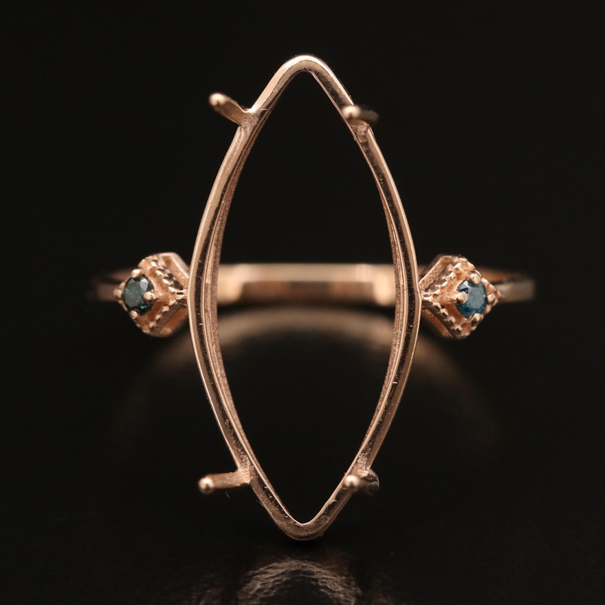 14K Rose Gold Blue Diamond Semi-Mount Ring