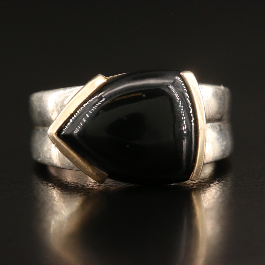 Sterling Silver Half Bezel Black Onyx Ring