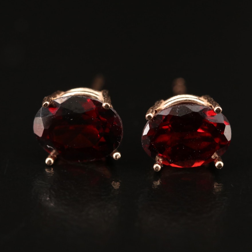 14K Rose Gold Oval Faceted Garnet Stud Earrings