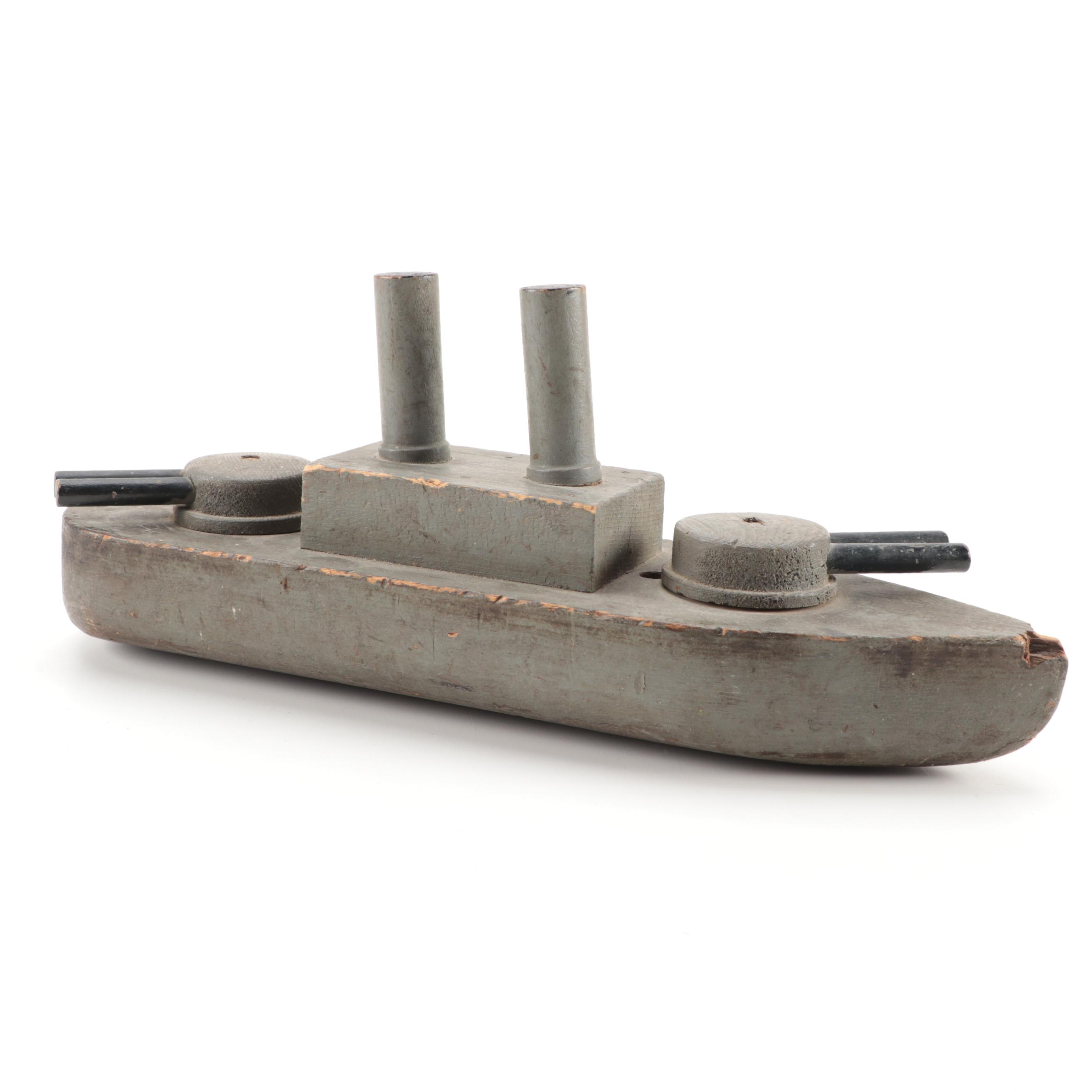 Wooden Toy Gunner Boat, Early to Mid-20th Century