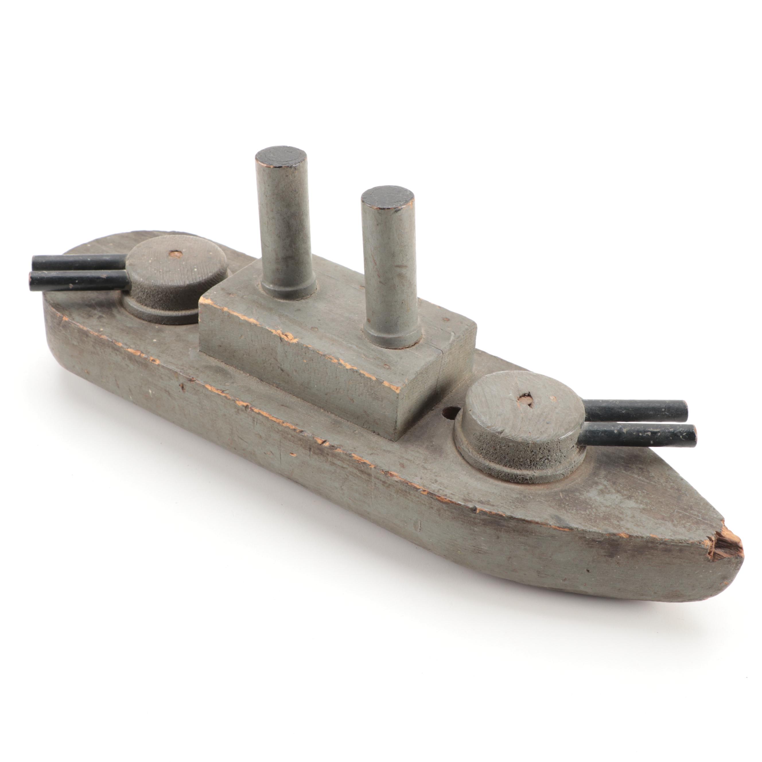 Wooden Toy Gunner Boat, Early to Mid-20th Century