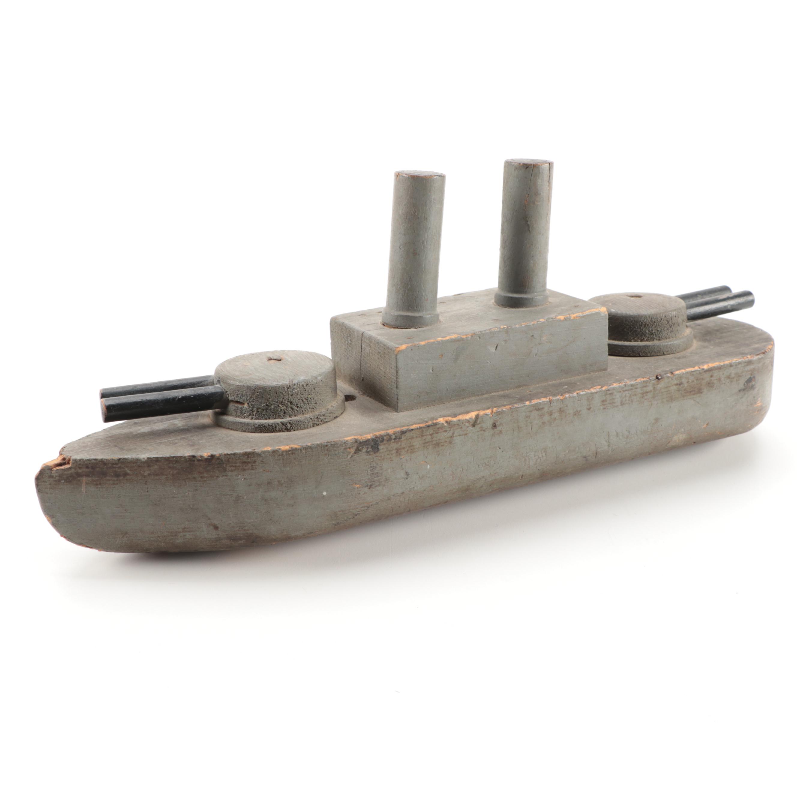 Wooden Toy Gunner Boat, Early to Mid-20th Century