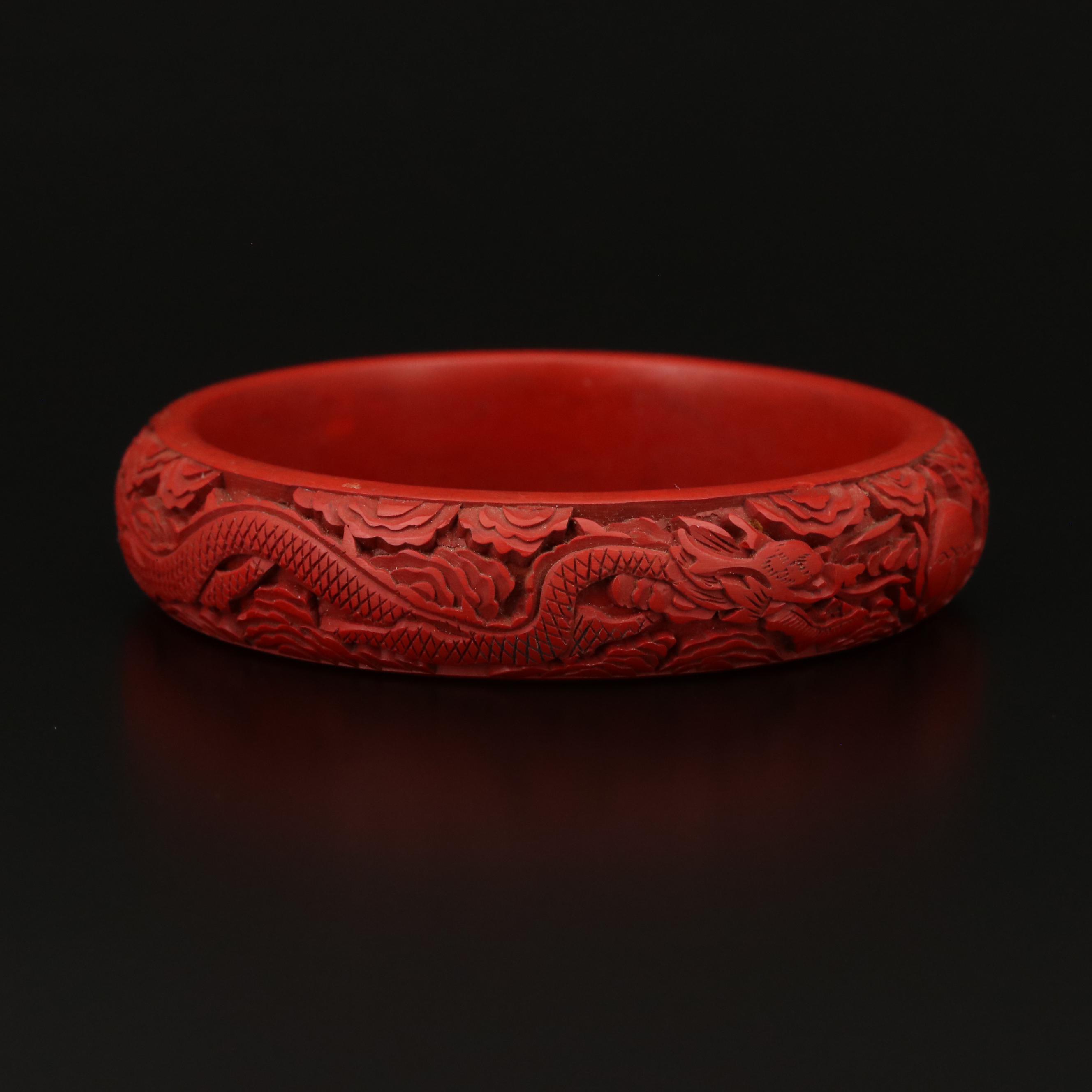 Carved Faux Cinnabar Bangle