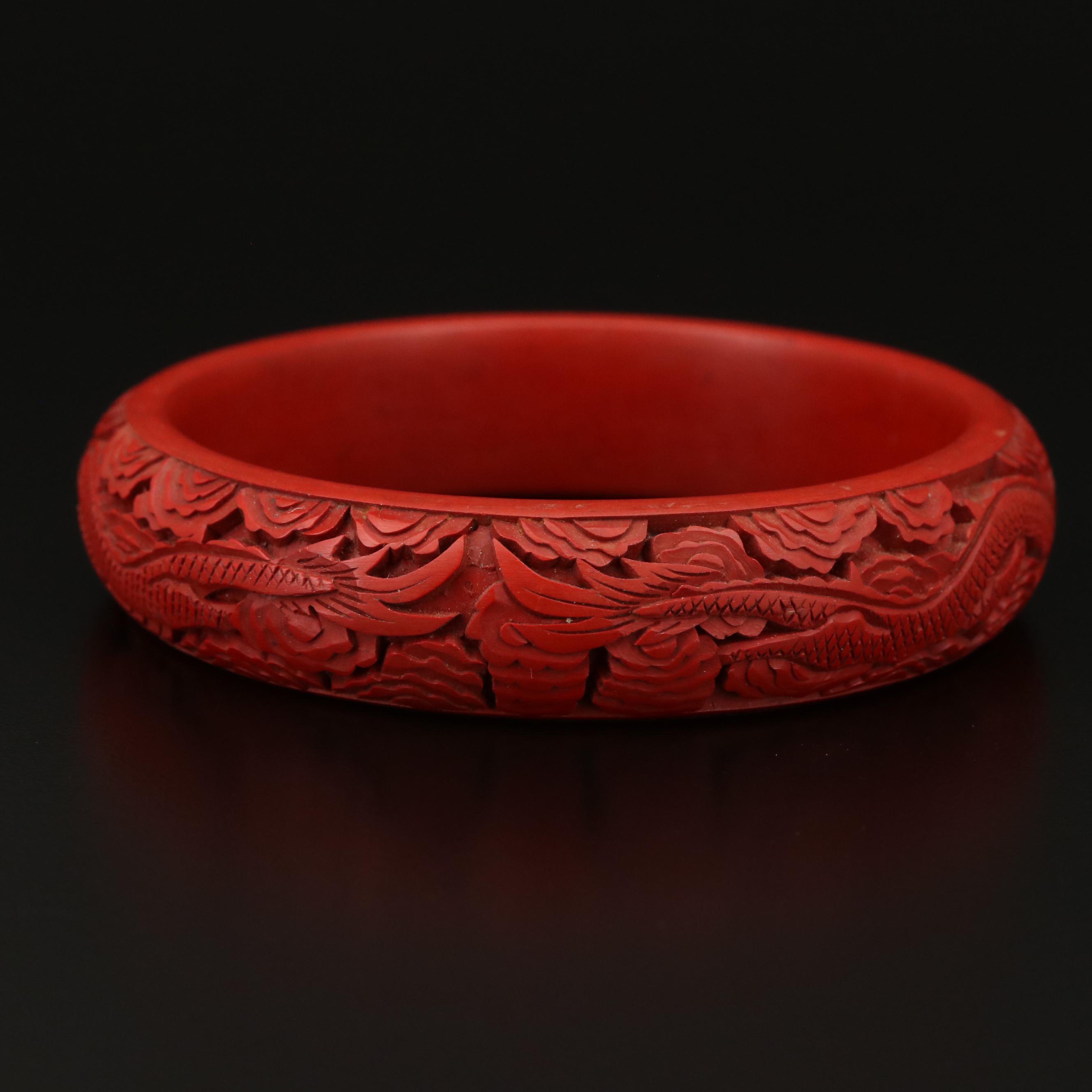 Carved Faux Cinnabar Bangle