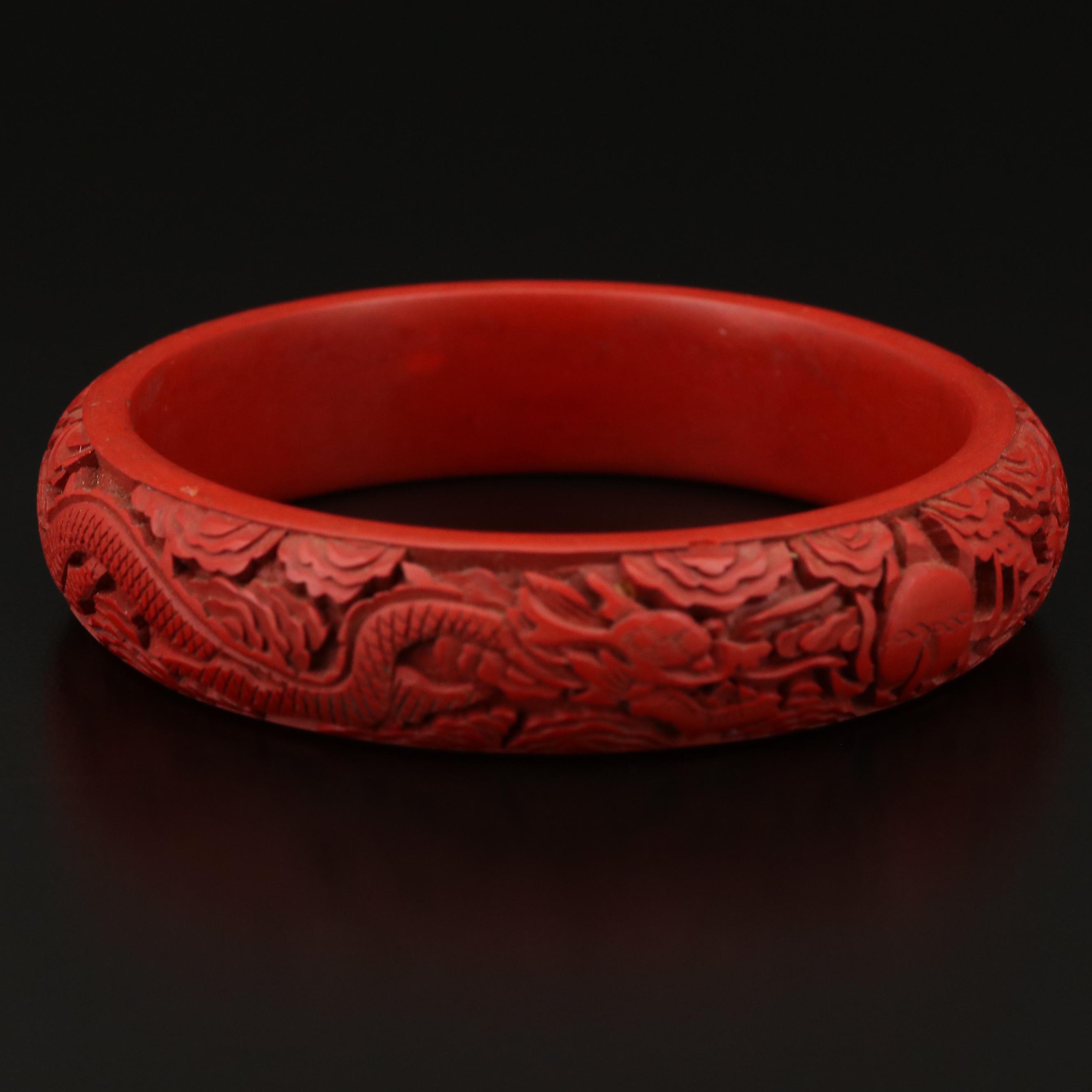 Carved Faux Cinnabar Bangle