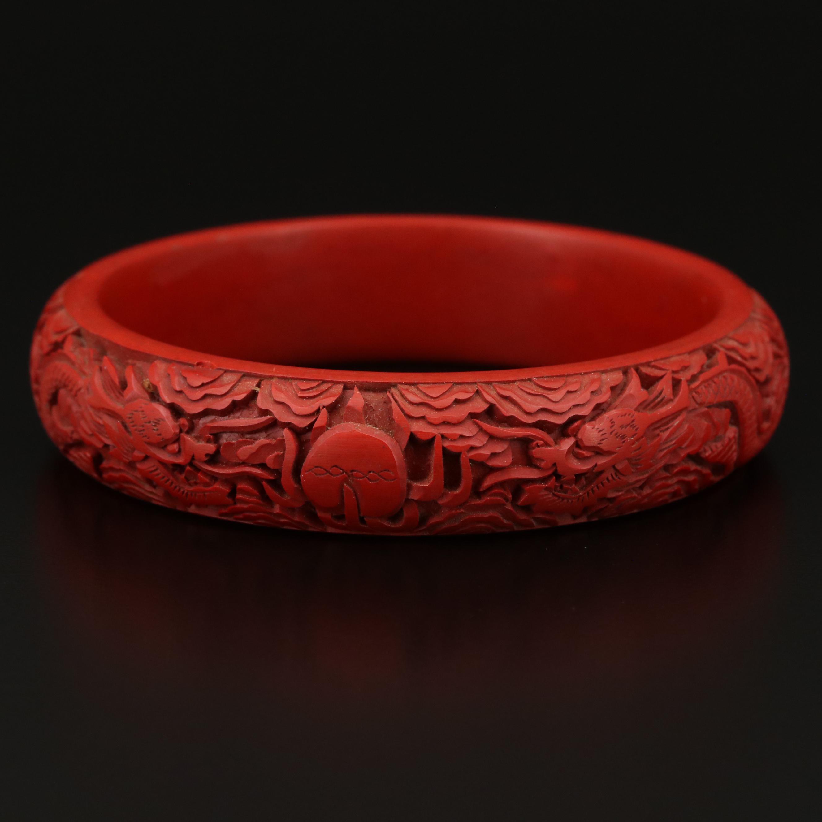 Carved Faux Cinnabar Bangle