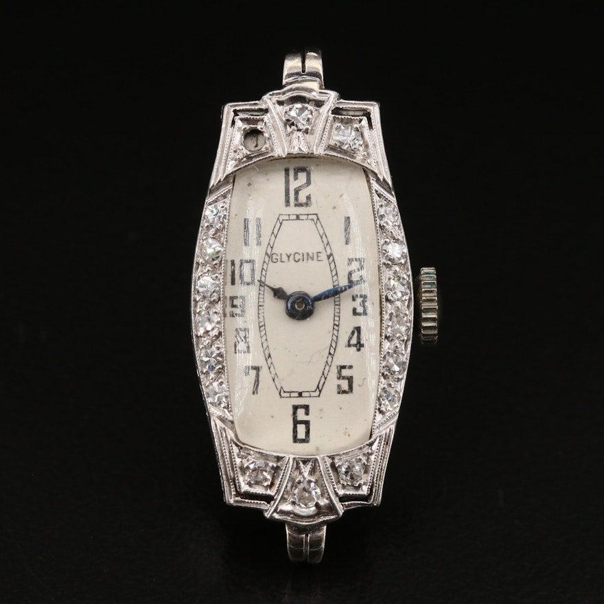 Platinum and Diamond Glycine Stem Wind Wristwatch