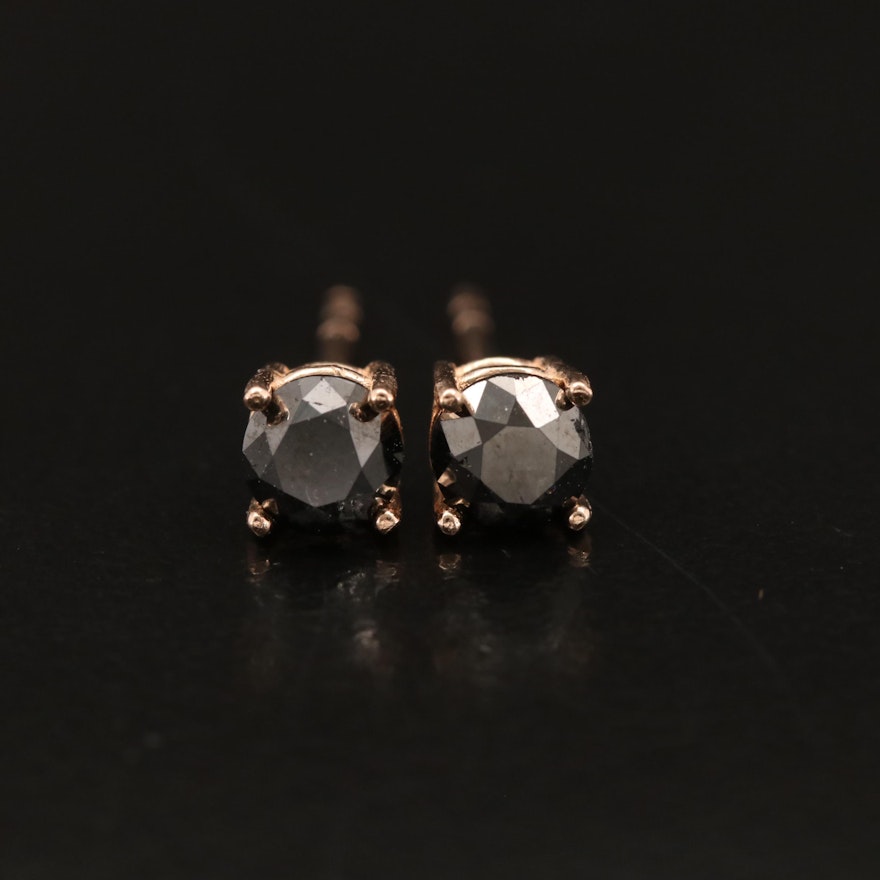 14K Rose Gold 0.80 CTW Black Diamond Stud Earrings