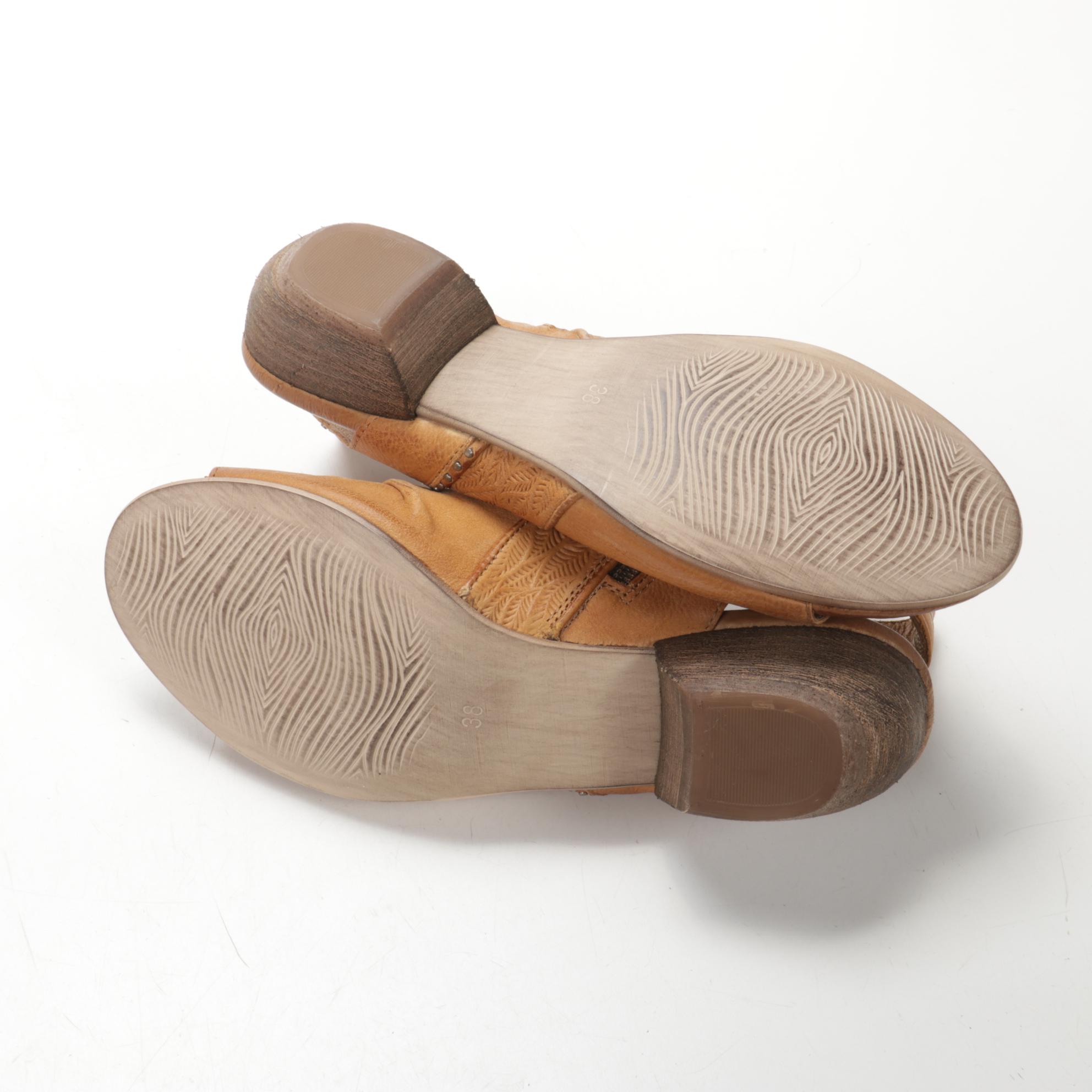 Miz Mooz Molly and Chase Wide Leather Sandals in Midnight and Wheat