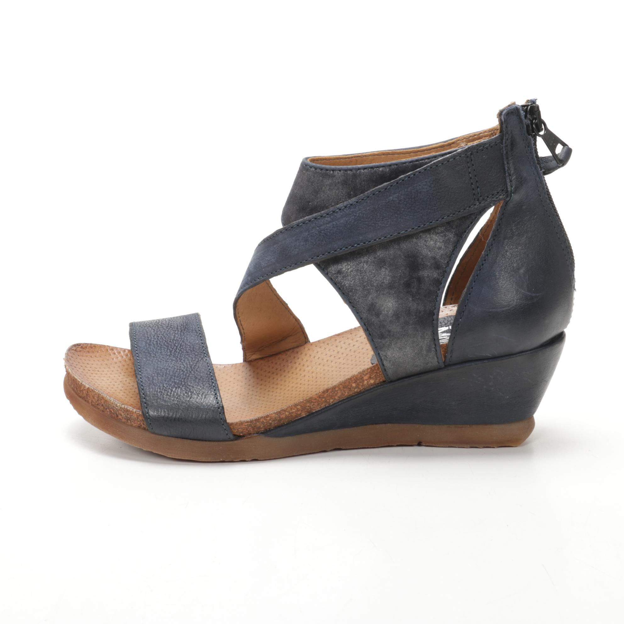Miz Mooz Molly and Chase Wide Leather Sandals in Midnight and Wheat